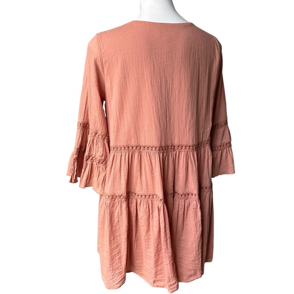 Listicle Boho V-Neck Tiered Bell Sleeve Cotton Mini Dress, Sz M - Picture 4 of 15